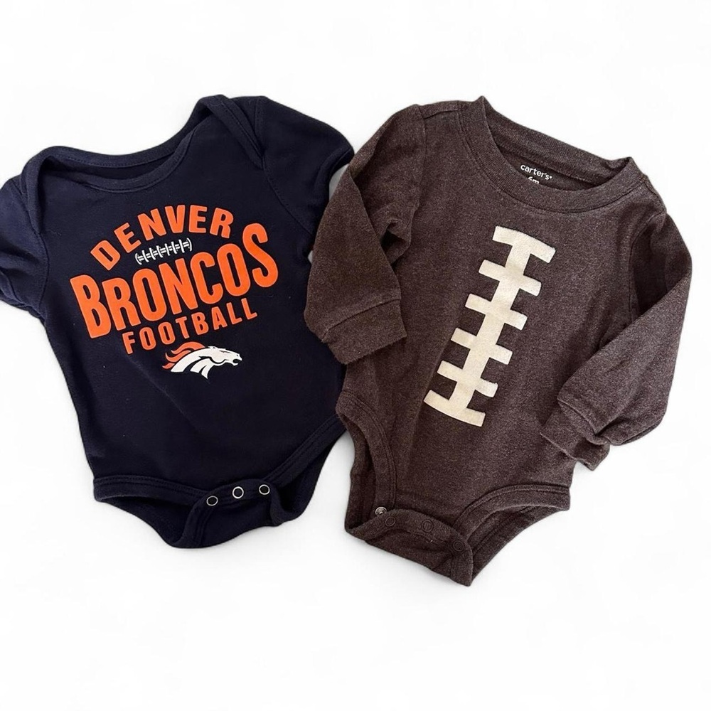 NFL Denver Broncos Navy and Brown Football Baby Onesies 0-6 M
